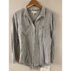 Cloth & Stone Anthropologie Light Flannel‎ Button Down Gray Shirt Extra Small